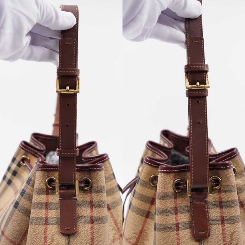 U15❤️ BURBERRY Haymarket Check Drawstring Bucket Bag - Picture 10 of 14